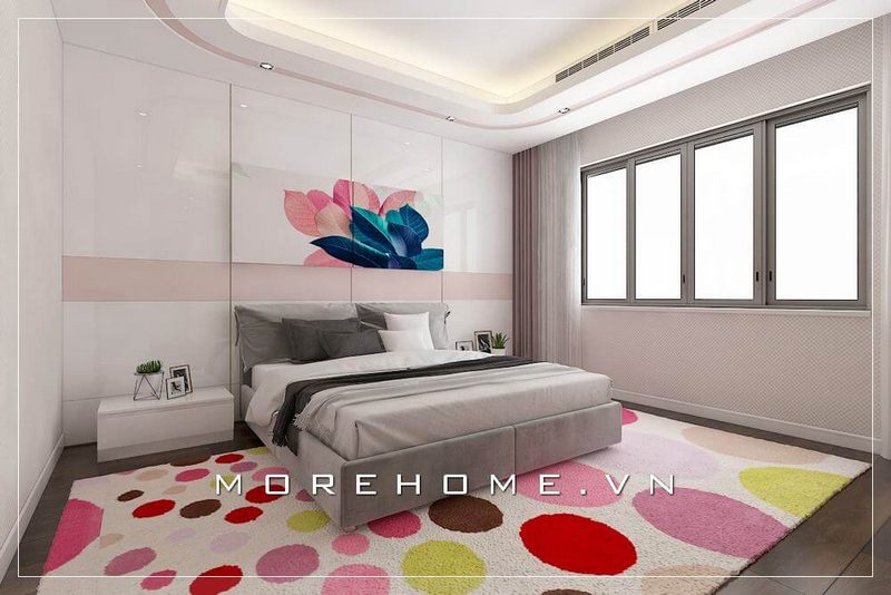 Mẫu giường ngủ bọc nỉ hiện đại màu xám đầy trẻ trung tại chung cư ở Hà Nội